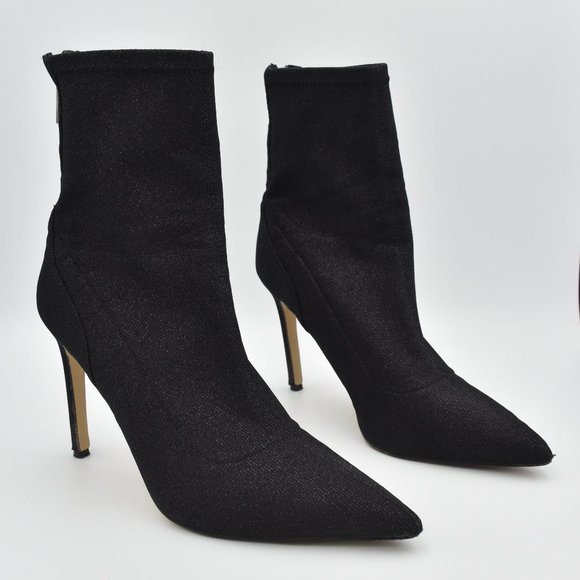 Jewel Badgley Mischka Eva Pointed Toe Black Sparkly Heeled Ankle Booties, Size 7 - Picture 2 of 14